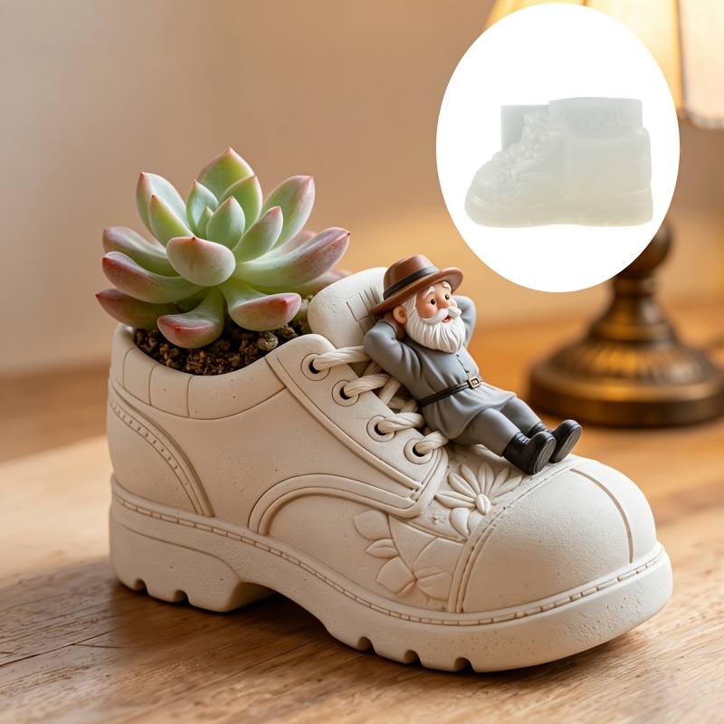 Potsticker Mold - Weihnachtsmann-Schuh-Sukkulenten-Pflanzgefäß aus Harz, Silikonform, faule Opa-Schuh-Aufbewahrungsbox,