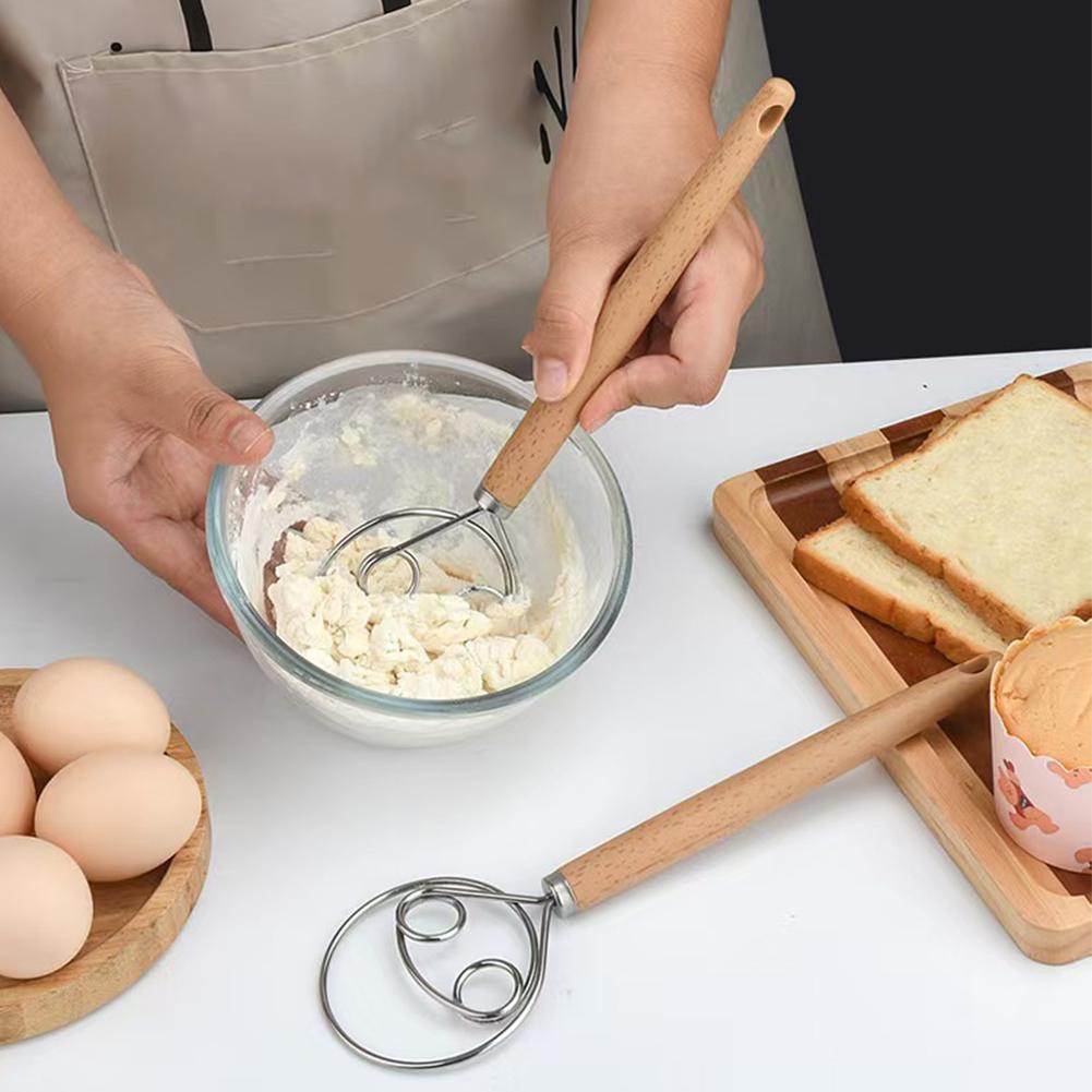 Danish Pancake Pan - Eichenholzgriff Dänischer Teigspiralrührer Backwerkzeug Haushalts-Handmehlmischer Backwerkzeuge